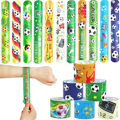 48/72 Stück Klatscharmbänder als Mitgebsel für Kinderpartys, verschiedene Schnapparmbänder mit Motiven zu Ostern, 4. Juli, Fußball-Weltmeisterschaft, als Füllmaterial für Geschenktüten und Preise Image