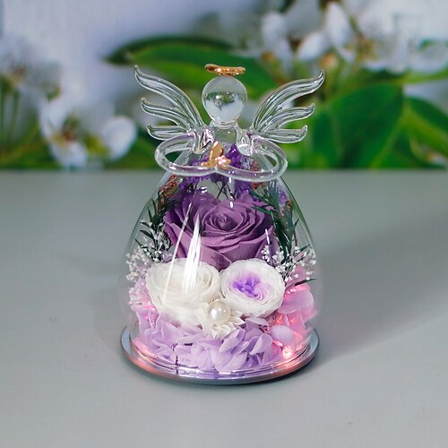 Geschenke für Frauen: Konservierte Rosen im Glas, Engelsfiguren, frische Blumen, Muttertags- oder Geburtstagsgeschenke für Mama, echte rote Rosen für Oma, Schwester, Ehefrau, von der Tochter (10 x 15 Image