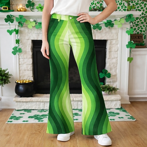 St. Patrick 2026 Retro Vintage 1970er Hose Hose mit weitem Bein Hippie Disco Hohe Taille Kostüm Damen St. Patrick's Day Party Festival Erwachsene Hose Image