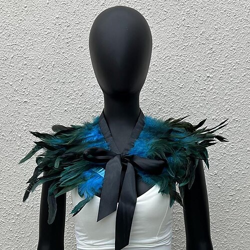 Karneval 2026 Rio Karneval Samba Zubehör Damen Schwarz Feder Umhang mit Satinband Brasilien Festival Aufführung Kostüm Image