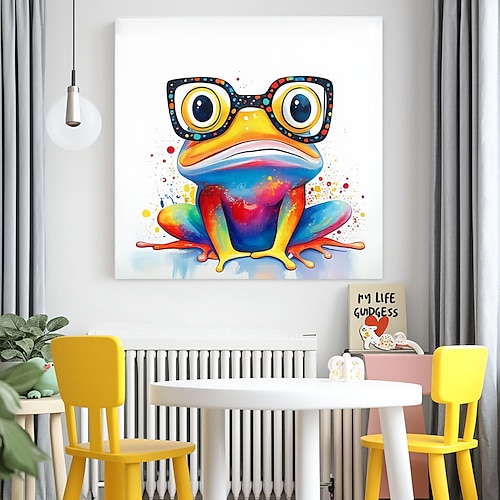 Tier-Leinwandbild, Frosch-Wandbild, farbenfrohes Tier-Leinwandbild, lustiger Frosch mit Brille, Ölgemälde, moderne Kunst, Wanddekoration fürs Kinderzimmer Image