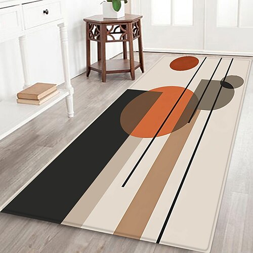 Flurläufer mit schlichtem geometrischem Muster, Flanellstoff, bedruckt, für den Eingangsbereich, als Fußmatte oder für Badezimmermatratzen geeignet, weicher Bodenteppich Image