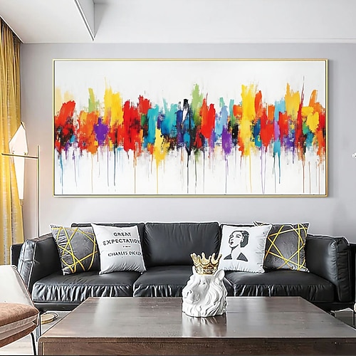 Handgemaltes, modernes, farbenfrohes Öl-Acryl-Gemälde auf Leinwand, flüssige, farbige Wandkunst, farbenfrohe, strukturierte Kunst, mehrfarbige Spritzer-Wanddekoration, Ölgemälde Image