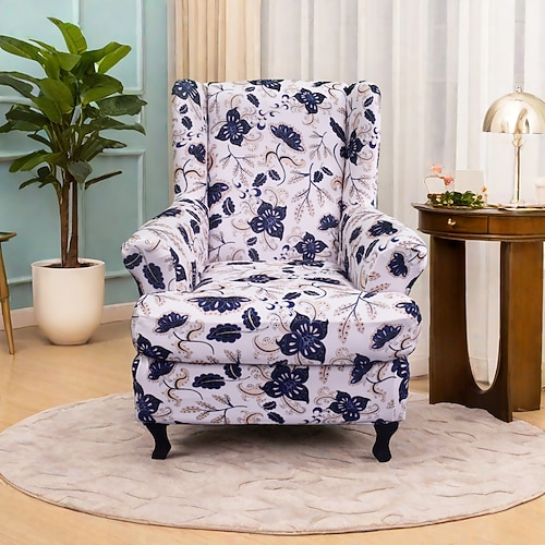 Ohrensesselbezug, floral gestreift, geometrisch bedruckt, Polyesterbezug, Komplettbezug, modern, faltbar, modisch, Stuhlschutz, Sitzbezug, Sesselbezug Image