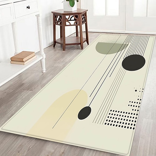Flurläufer mit schlichtem geometrischem Muster, Flanellstoff, bedruckt, für den Eingangsbereich, als Fußmatte oder für Badezimmermatratzen geeignet, weicher Bodenteppich Image