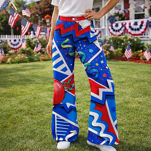 American 250 Retro Vintage 1970er Hose Hose mit weitem Bein Hippie Disco Hohe Taille Kostüm Damen Maskerade 4. Juli Unabhängigkeitstag Fünfhundertjahrfeier Erwachsene Hose Image