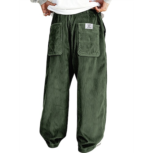 Herren Hose Cordhose Baggy-Hosen Freizeithose Tasche Elastischer Bund Gerader Schnitt Einfarbig Komfort Volle Länge Täglich Outdoor Streetwear Urlaub Mode Schwarz Weiß Mikroelastisch Image