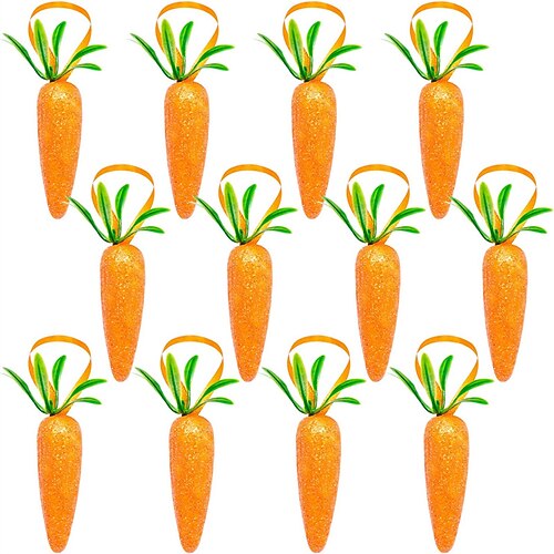 Osterkörbchen Füller Osterkarotten Hängedekorationen - 12 Stück Premium Schaum Glitzer Künstliche Karotten für Osterdekoration Image