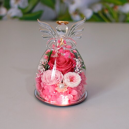 Geschenke für Frauen: Konservierte Rosen im Glas, Engelsfiguren, frische Blumen, Muttertags- oder Geburtstagsgeschenke für Mama, echte rote Rosen für Oma, Schwester, Ehefrau, von der Tochter (10 x 15 Image