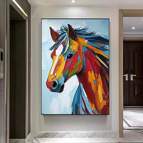 Pferdedekoration, handgemalte abstrakte Pferdebilder, Acrylmalerei auf Leinwand, Wandkunst, Spachteltechnik, Originalkunst, Geschenk, farbenfrohes Pferdeölgemälde Image