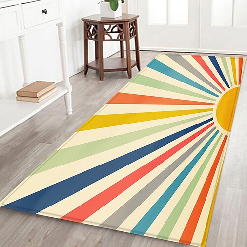Flurläufer mit geometrischem Sonnenmuster, Flanellstoff, bedruckt, rutschfest, weich, für Eingangsbereich, Badezimmer Image