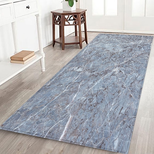 Flurläufer mit Marmormuster, Flanellstoff, bedruckt, Heimdekoration, Eingangsbereich, staubabweisende Fußmatte, saugfähiges, weiches Badezimmerkissen Image