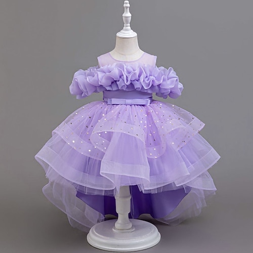 Kinder Mädchen Partykleid Einfarbig Kurzarm Besonderer Anlass Geburtstag Prinzessin Süß Netzstoff Knielang Sommer Frühling Herbst Kinder Rosa Wein Himmelblau Image