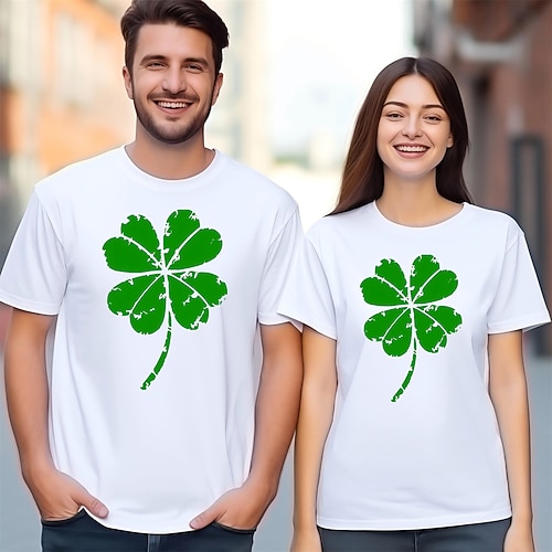 St. Patrick 2026 Kleeblatt Irisch Karneval T-Shirt Cosplay Erwachsene Paar St. Patrick's Day Lässig Party Einfaches Karnevalskostüm Verkleiden Image