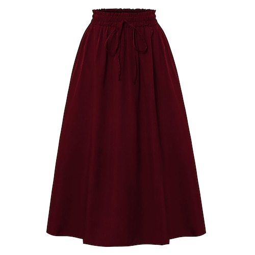 Damen Elegant Mode Lässig Maxi Mittlere Hüfthöhe Röcke Einfach Gerafft Kordelzug Mikroelastisch Täglich Straße Wein Marineblau Schwarz Rosa Sommer Image