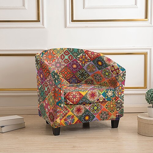 Sesselbezug aus gestreiftem Polyester mit geometrischem Pflanzenmuster, Stretch-Sesselschutz für Wohnzimmer und Zuhause Image