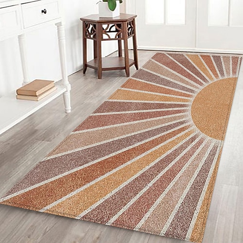 Flurläufer mit geometrischem Sonnenmuster, Flanellstoff, bedruckt, rutschfest, weich, für Eingangsbereich, Badezimmer Image