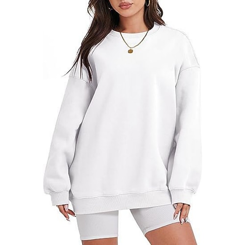 Damen Pullover Sweatshirts Einfach Mode Klassisch Modern Langarm Rundhalsausschnitt Normale Oberteile Straße Alltagskleidung Silber Schwarz Weiß Rosa Himmelblau Frühling Herbst Image