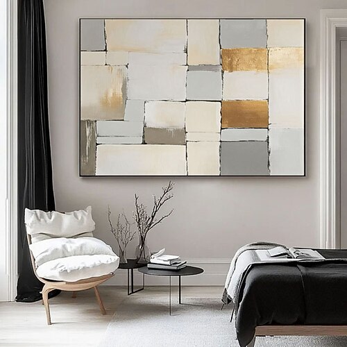 Originales, handgemaltes Ölgemälde in strukturierter weißer Blockoptik auf Leinwand – ein modernes, geometrisches 3D-Wandbild für das Wohnzimmer. Image