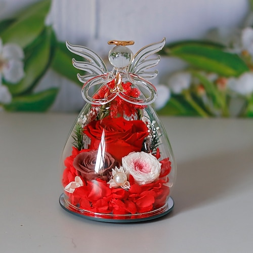 Geschenke für Frauen: Konservierte Rosen im Glas, Engelsfiguren, frische Blumen, Muttertags- oder Geburtstagsgeschenke für Mama, echte rote Rosen für Oma, Schwester, Ehefrau, von der Tochter (10 x 15 Image