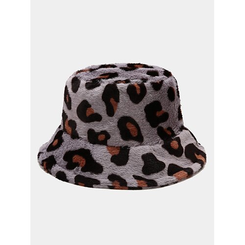 Damen-Bucket-Hat aus Kunstpelz mit Leopardenmuster – in verschiedenen Farben erhältlich, aus Polyester, modisch und kuschelig für Freizeit und Winterkleidung Image