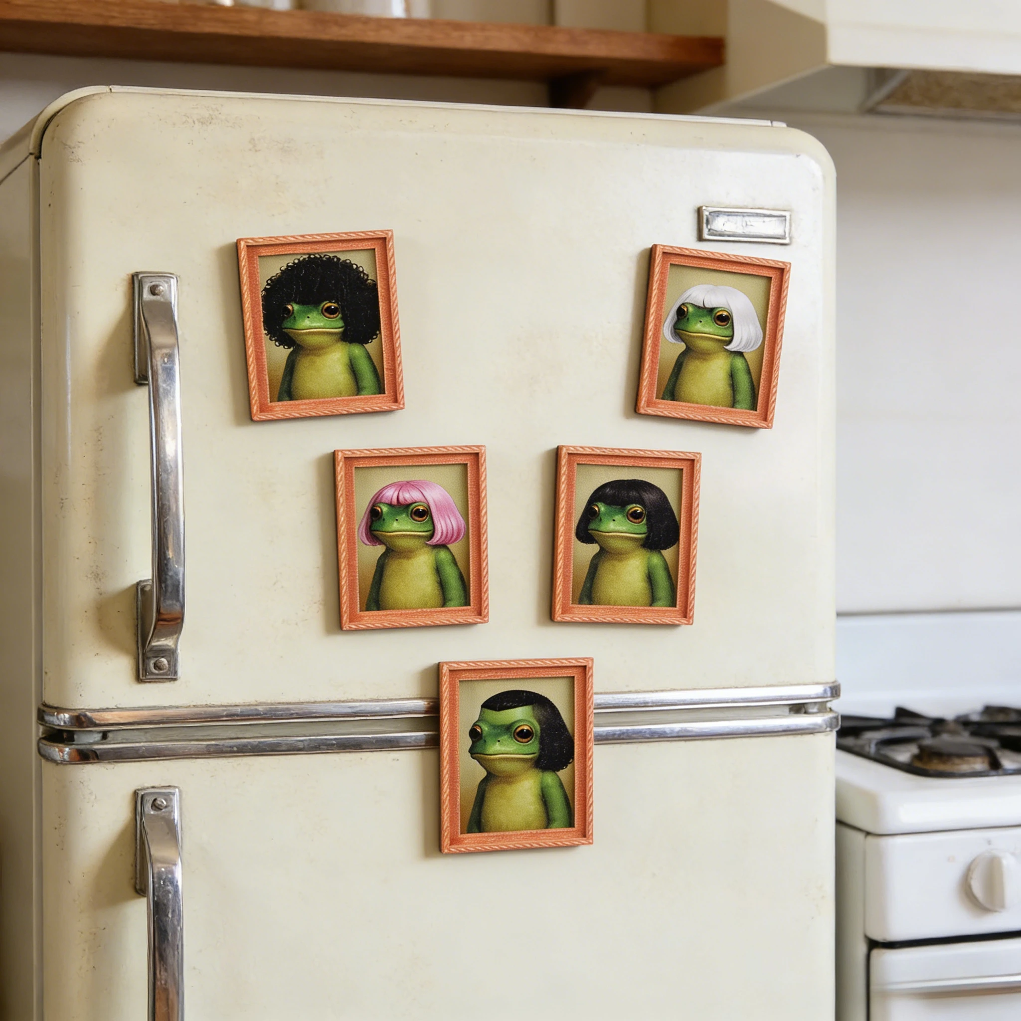 Frosch in Perücke Kühlschrankmagnet Mini Fotorahmen Kühlschrankmagnet Image