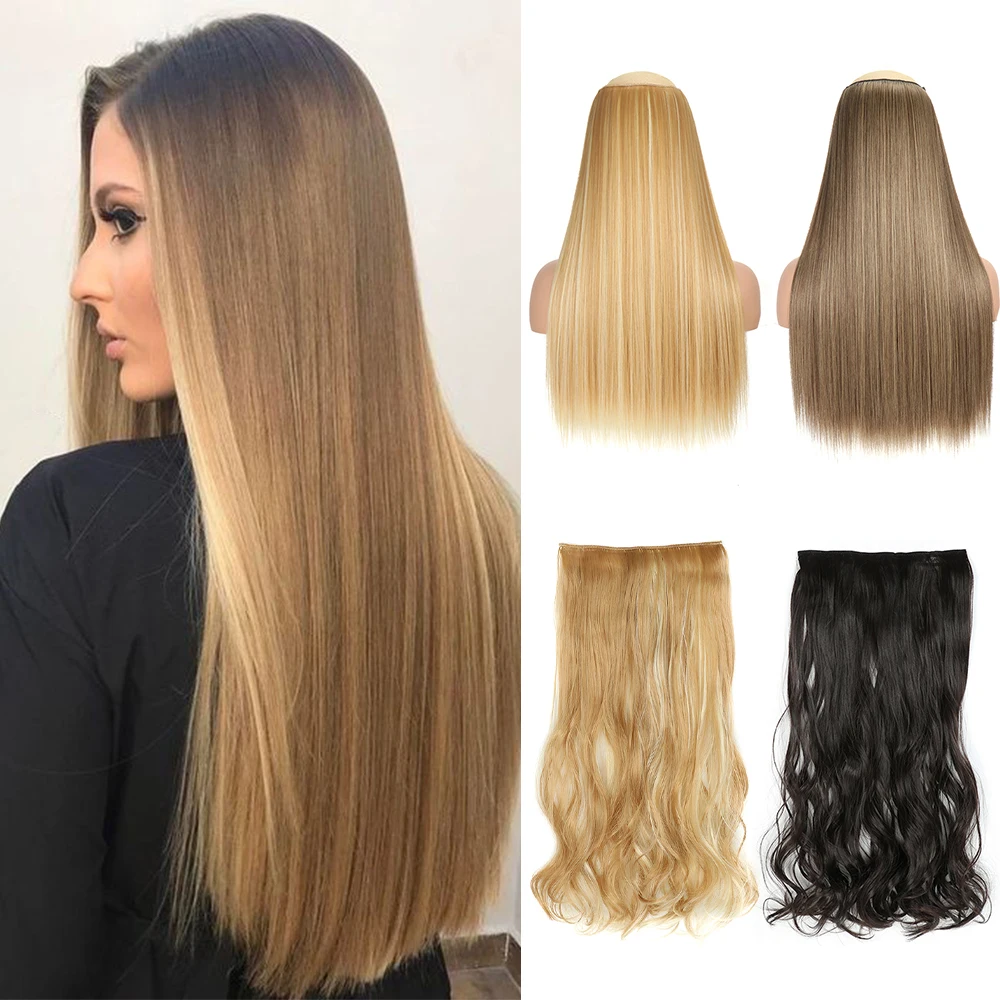 Haars tern 24 "lange gerade lockige einteilige 5Clips Clip in Haar verlängerungen synthetische Haar teile für Frauen Image