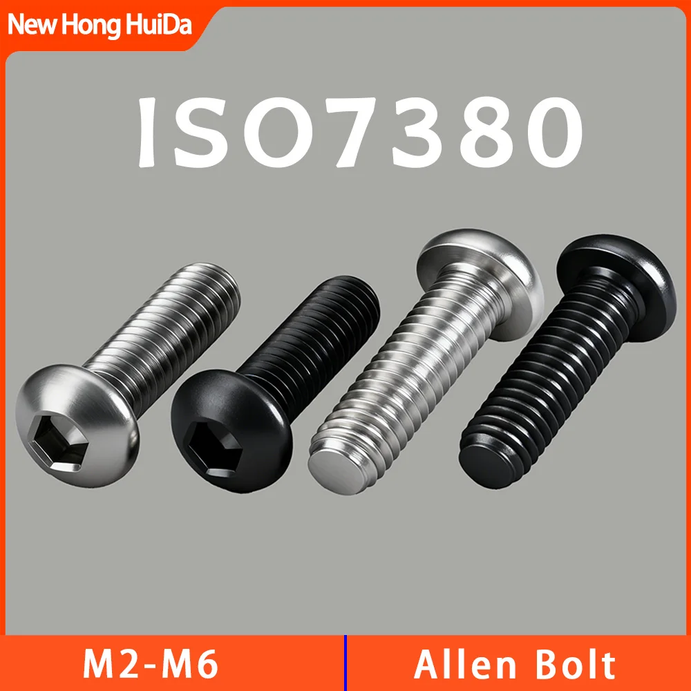 Halbrundkopf-Innensechskantschraube M2 M2,5 M3 M4 M5 M6 Inbusschraube 304 Edelstahl Sechskantschrauben aus schwarzem Kohlenstoffstahl ISO7380 Image