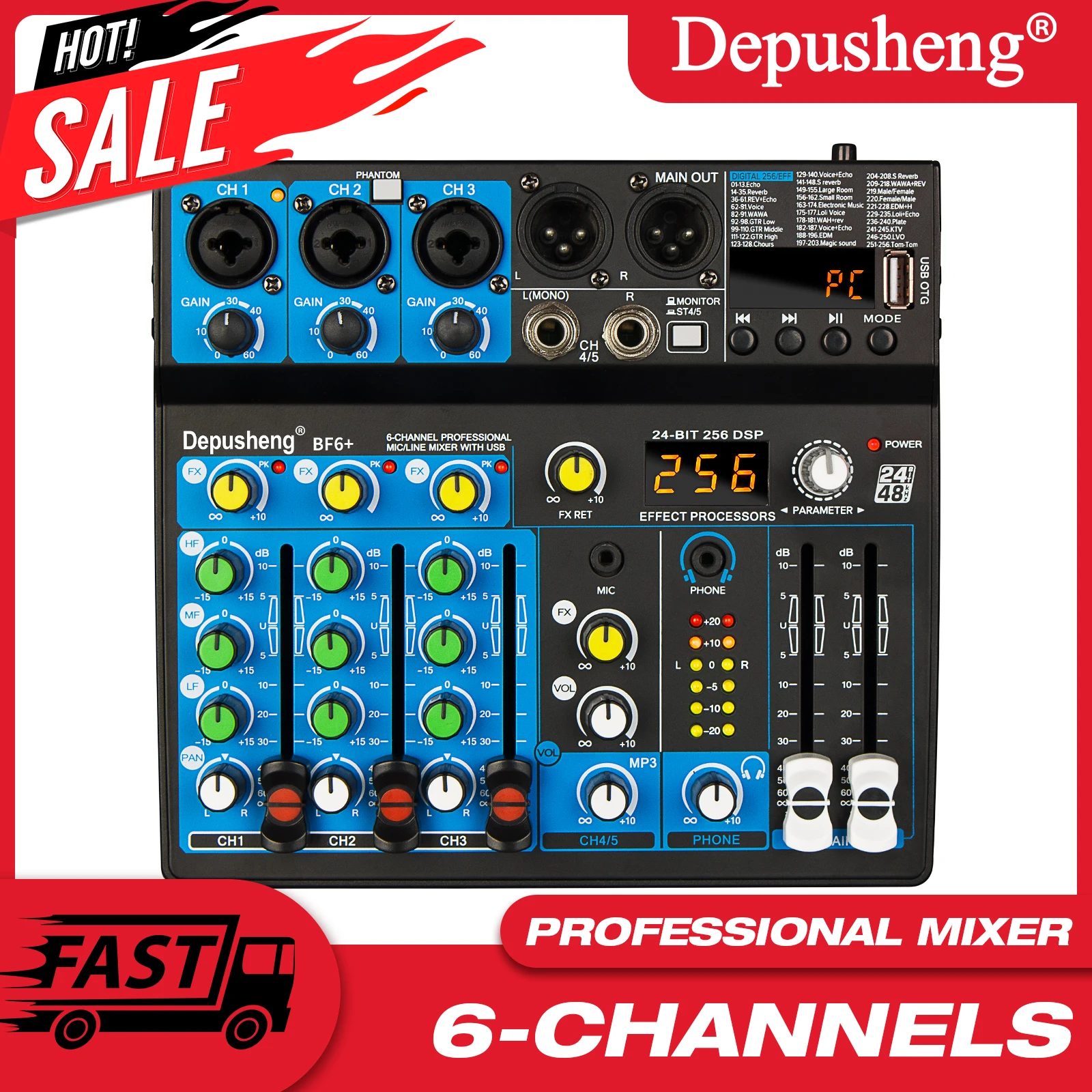 6 kanal Bluetooth 48 V Netzteil DJ Aufnahme Sound Konsole Mixer Audio Konsole Mischen Für Singen Karaoke Bühne Image