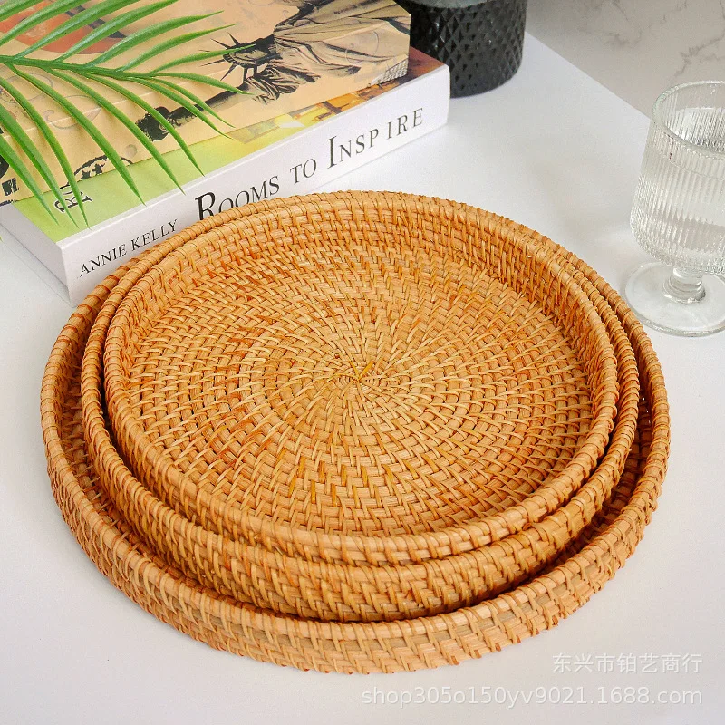 Vietnam Rattan Obstkorb handgewebter japanischer Brotkorb gedämpfter Brotkorb Wohnzimmer Home Storage Korb rundes Tablett Image