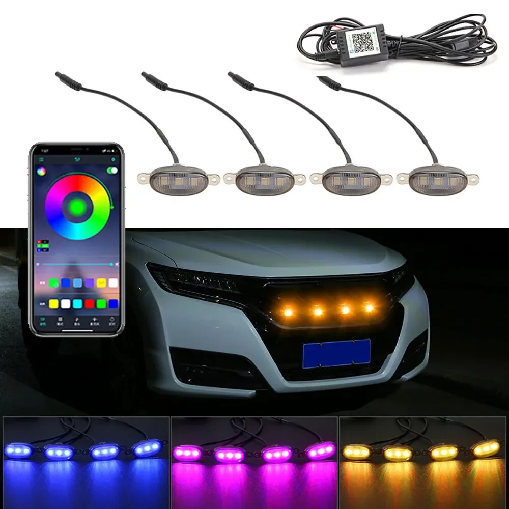 Led Auto Front Grille Beleuchtung Universal Tagfahrlicht RGB APP Steuerung Zentrale Gitter Warnlicht Außen Zubehör Image