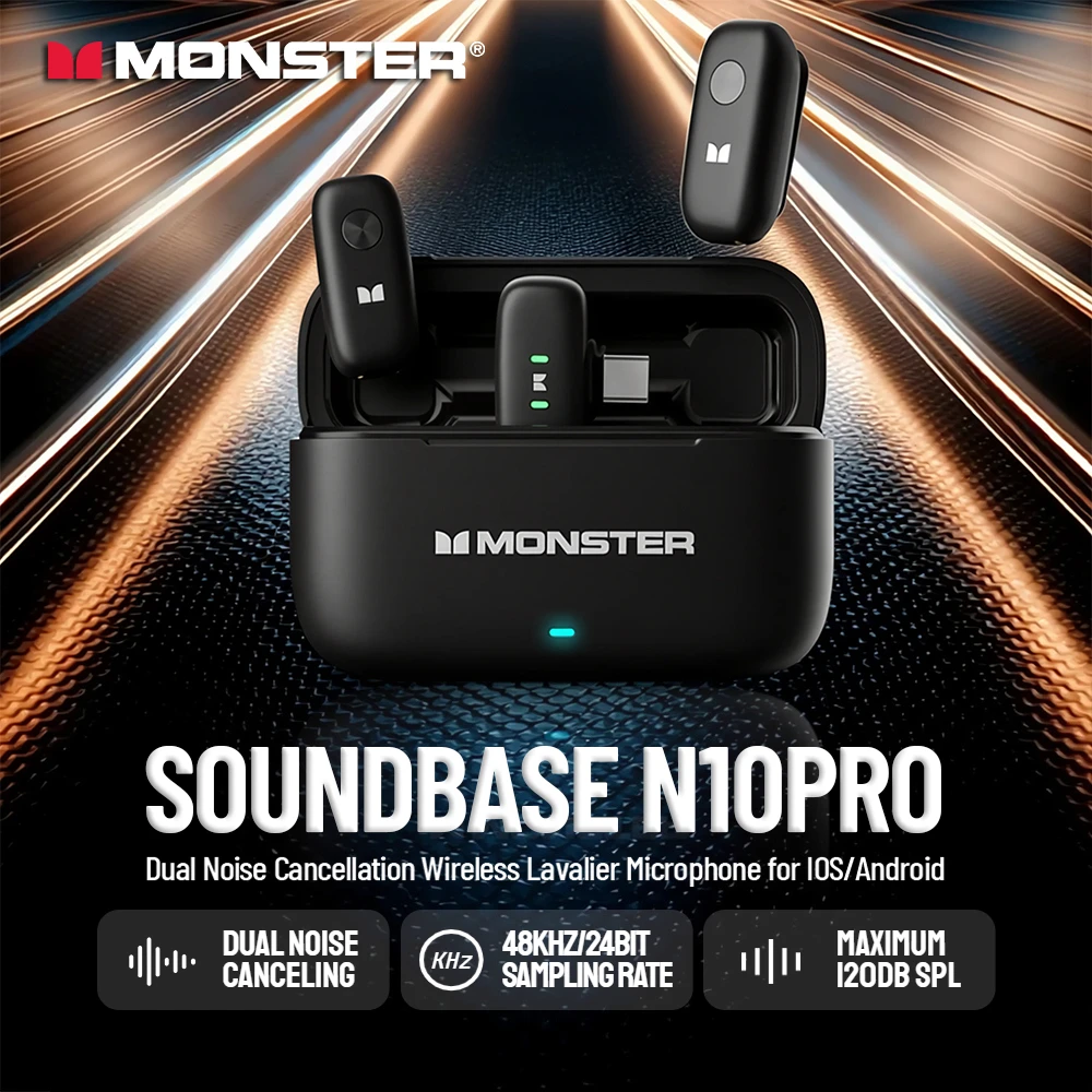 Monster SoundBase N10 Pro Kabellose Lavalier-Mikrofone ANC+ENC Geräuschunterdrückung Ansteckmikrofon für iPhone Android Telefon Live-Stream Image