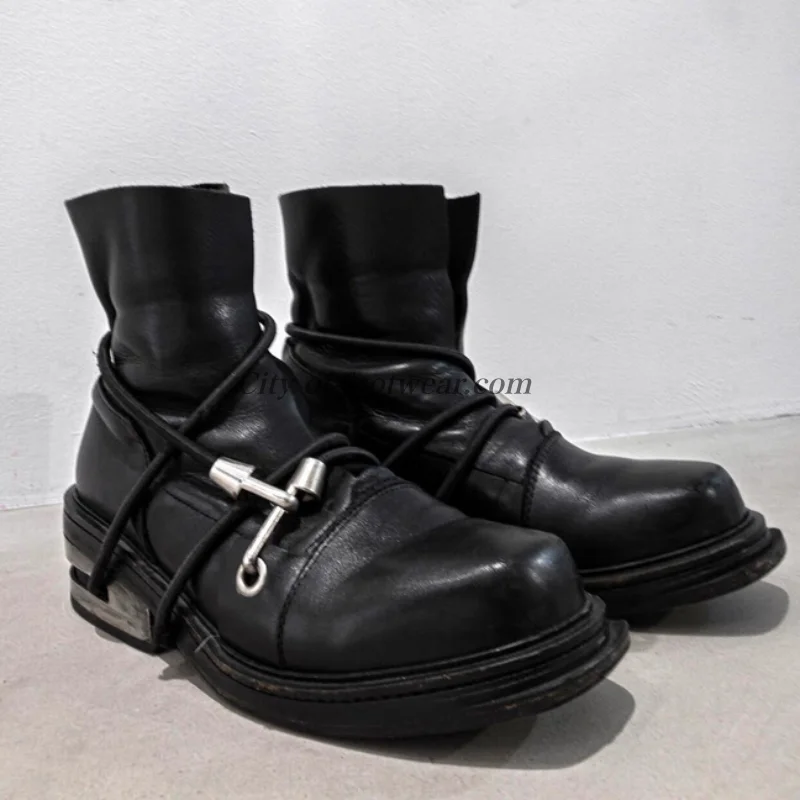 Schwarze Punk-Stiefeletten aus echtem Leder für Damen und Herren, flache Schuhe, weiche, runde Zehenpartie, coole Chelsea-Stiefeletten, Luxus-Designer-Schuhe