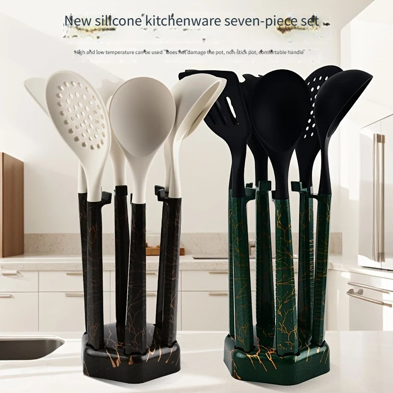 7 pièces Ensemble d'ustensiles de Cuisine en Silicone pour Ustensiles de Cuisine antiadhésifs Noir Cuisine Outils Ustensiles de Cuisine Accessoires résistants à la chaleur