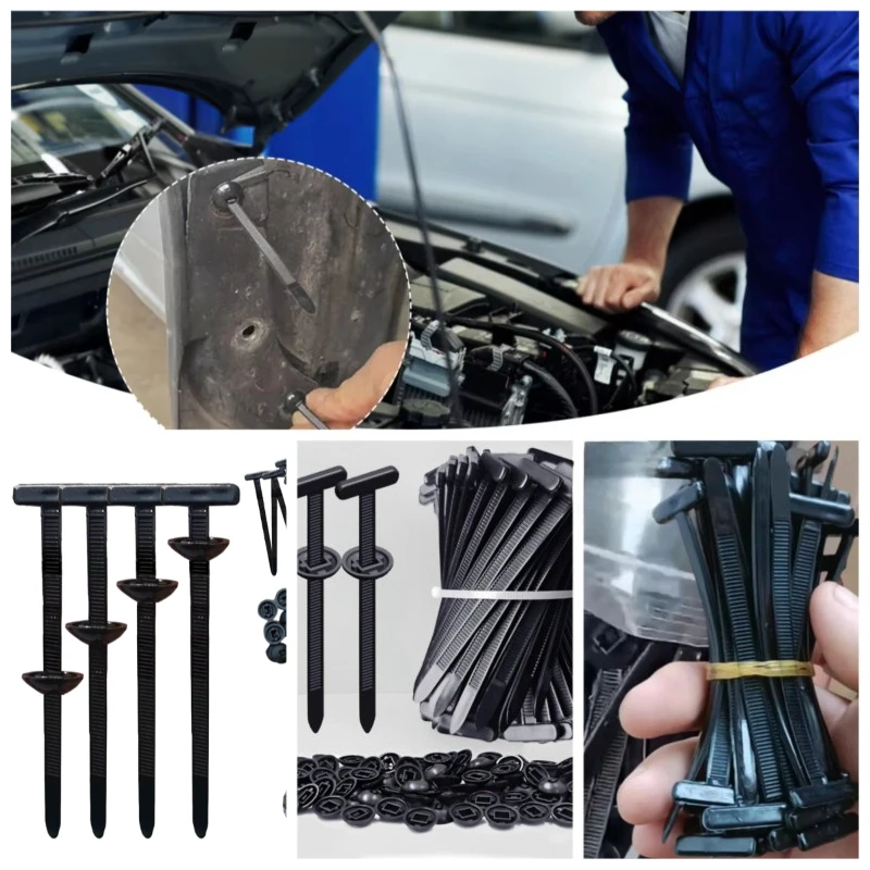 Auto Nylon Schwarz Kabelbinder Push Mount Kabelbaum Verschluss Kabel Klemme Clips Kabelbinder Management Auto Draht Organisatoren Image
