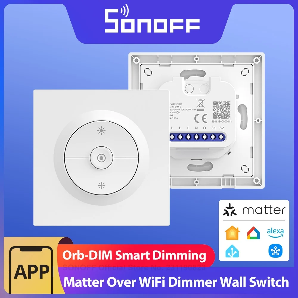 SONOFF Orb-DIM importa su Wi-Fi Smart Dimmer Switch MINI-DIM-E Dimmerazione liscia Nessun sfarfallio Monitor energetico Voce Alexa Google Home