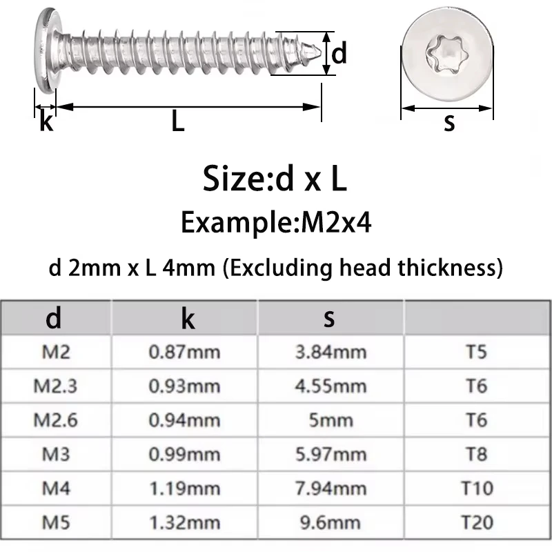 Holzschrauben M2 M2,3 M2,6 M3 M4 M5 304 Edelstahl Ultradünne sechs Lappen Torx Ultradünne niedrige flache Waferkopf-selbstschneidende Schraube Image
