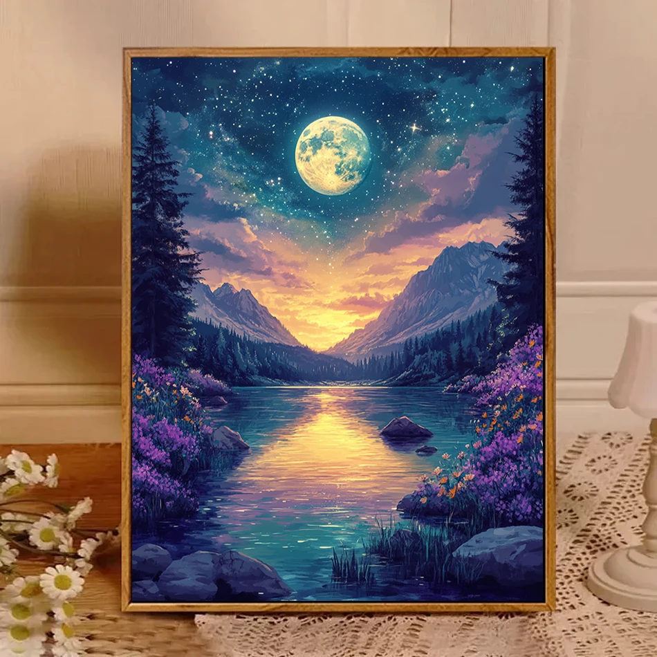 SDOYUNO bricolage peinture par numéros rond lune paysage bricolage artisanat toile marqueurs de couleur photo dessin ensemble huile Art aquarelle cadeaux