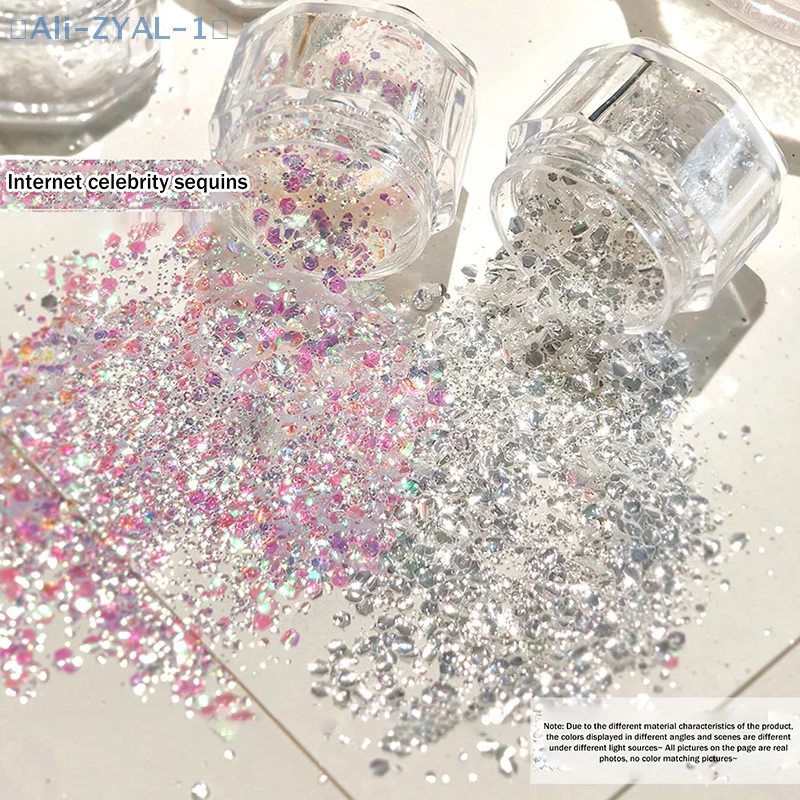 【ZYAL-1】1 Glas Meerjungfrau Sparkle Nail Art Glitzer Ultradünne Laserflocken Holografische Pailletten Unregelmäßige Nail Art Staubzubehör Image