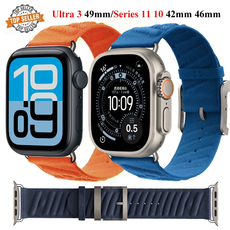 En Mer Bleu Nuit Band für Apple Watch 11 10 46 mm 42 mm Correa Nylon Armband für iWatch Ultra 3 2 Band 49 mm 45 mm SE 3 40 41 44 mm Image