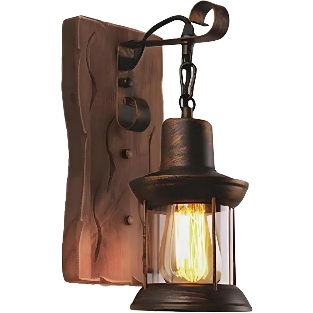 Antike industrielle Holz-Wandleuchte, rustikale Wandleuchte, dekorative Wandleuchte, Eisen, Metall, Kunst für Bar, Loft, Korridor, Retro-Licht