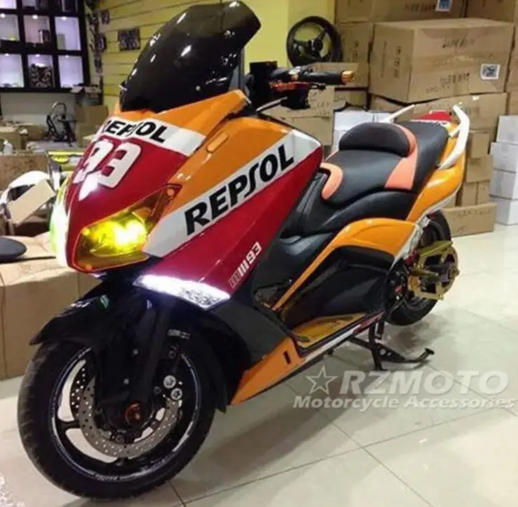 Spritzguss Neue ABS Ganze Verkleidungen Kit Fit für Yamaha Tmax 530 2012 2013 2014 12 13 14 Karosserie Set Custom Repsol Image