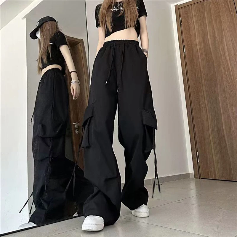 Hohe Taille Frauen Y2K Cargo Hosen Mode Lässig Große Taschen Hip Hop Hosen Weibliche Streetwear Kordelzug Baggy Jogginghose