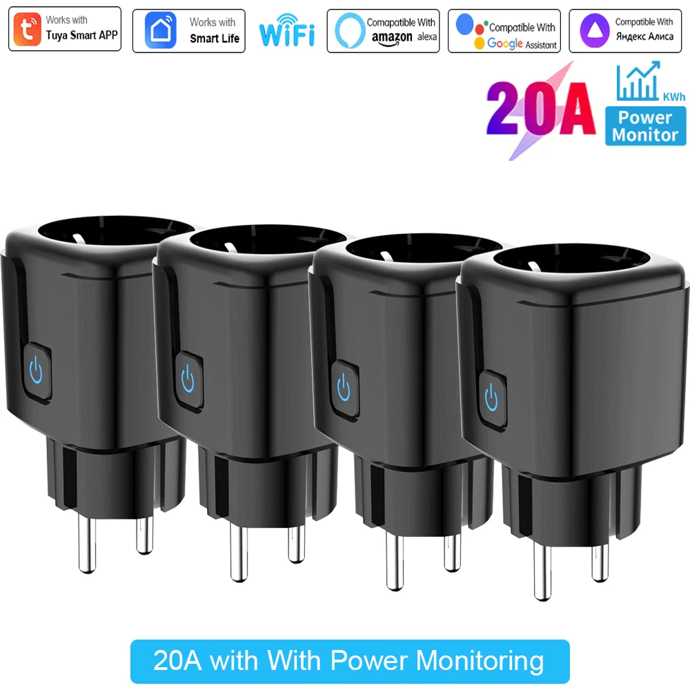 Tuya 16A, 20A Smart Plug WiFi Steckdose EU Power Monitoring Timing Funktion Funktioniert mit Alexa, Google Home, Smart Life Home, Alice Image