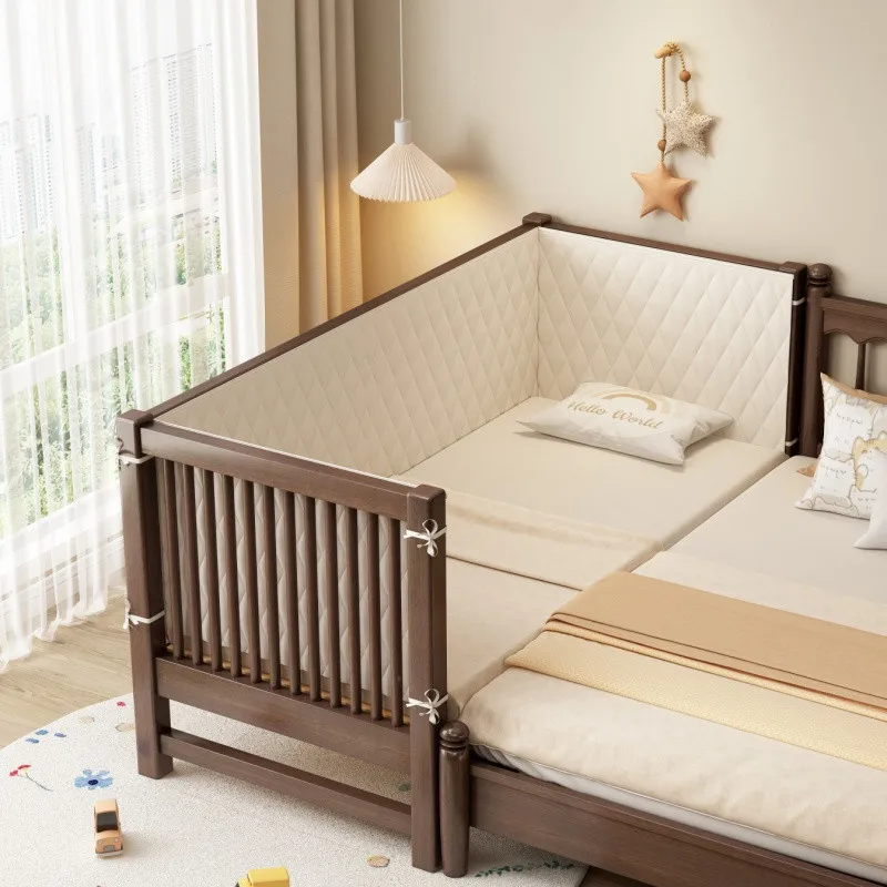 Walnuss-Spleißbett, Kinderbett, Kinderbett, Buche, Spleißen, Queen-Size-Bett, Baby-verbreitertes Bett, Einzelbett