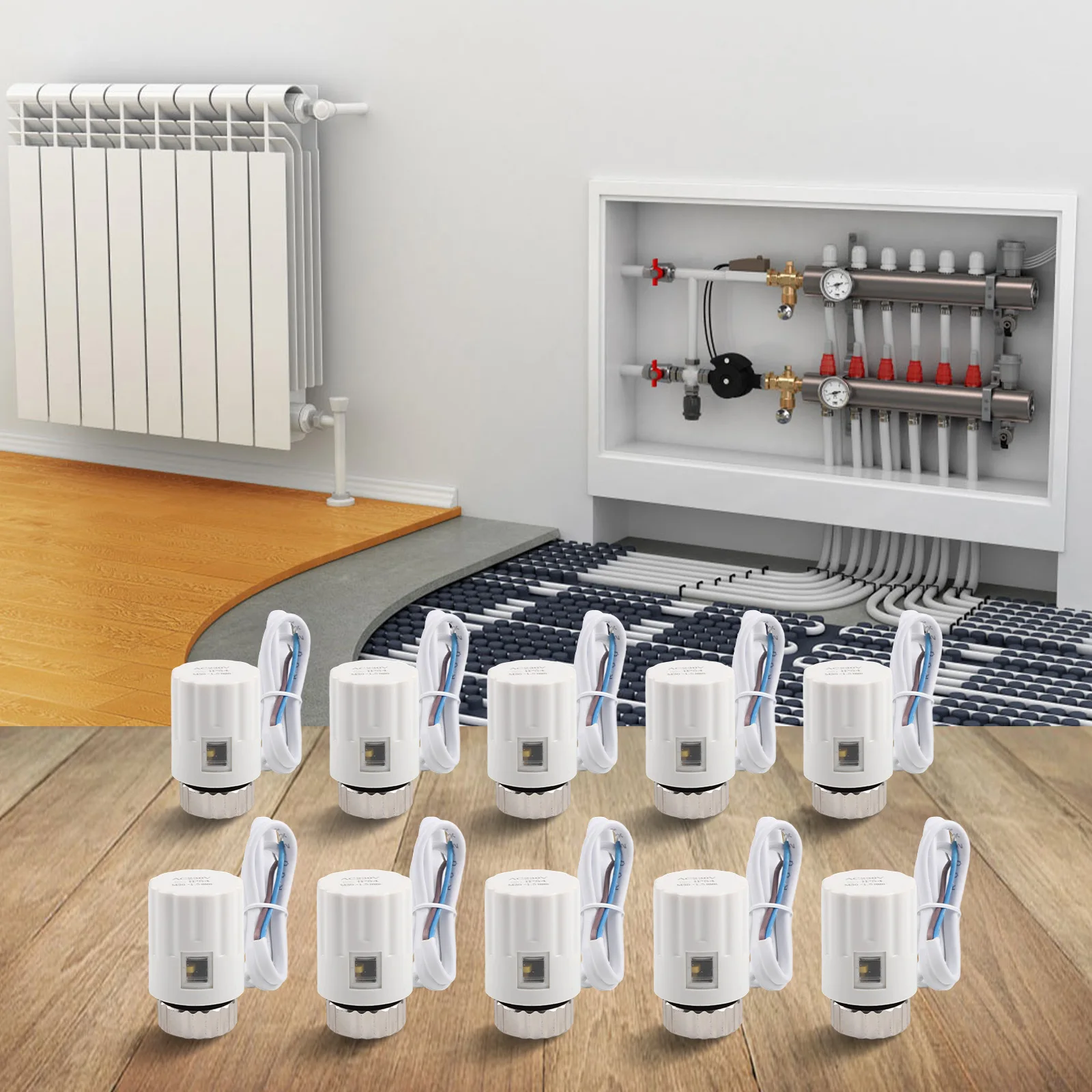 10 Stück 230 V normalerweise offenes elektrisches Heizstellventil M30 x 1,5 IP44 Wasserflussregelung für Fußbodenheizung und Heizkörpersysteme Image