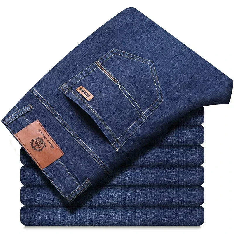 Neue Männer Klassische Jeans Homme Pantalones Hombre Weiche Schwarz Blau Denim Cargo Hosen Business Casual Alle Spiel Baggy Jean Größe 28-40