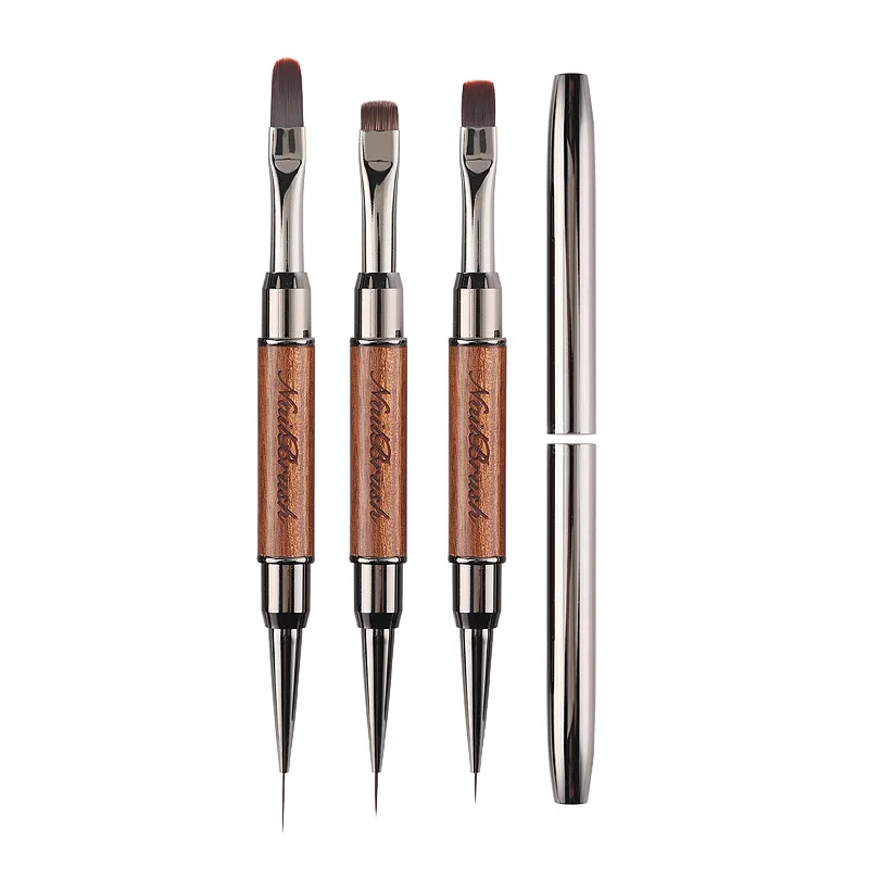 1/3PCS Doppel Kopf Sandelholz Griff Nagel Pinsel Liner Pinsel Malerei Stift Gel Pinsel Kristall Nail art Maniküre Image