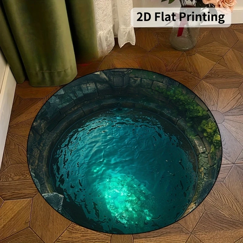 3D-Meerwasser-Rundteppich mit visuellem Designmuster, rutschfeste Bodenmatte für Wohnzimmer, Schlafzimmer, Badezimmer, Urlaubsdekoration Image