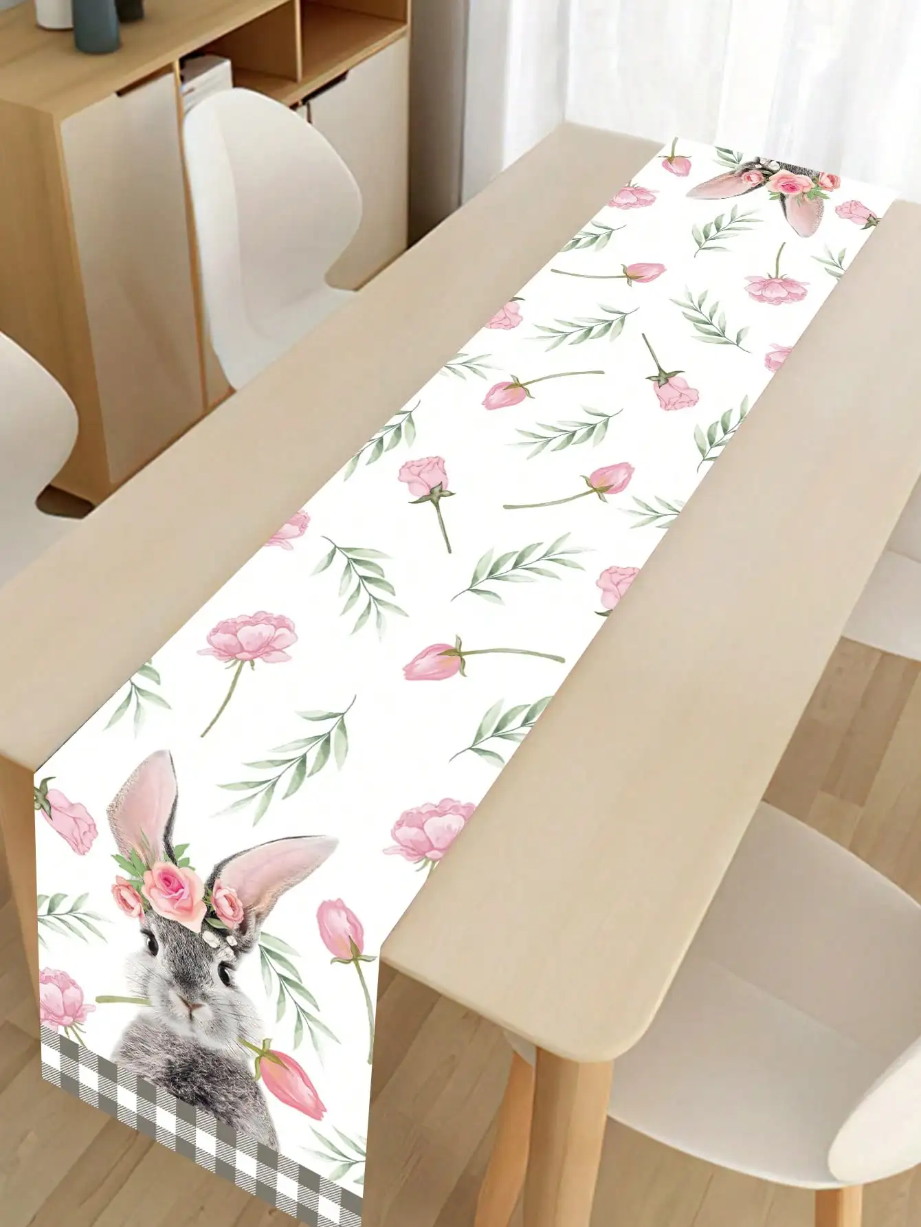 1Pcs Frische Aquarell Rosa Blume Kaninchen Tisch Läufer Ostern Dekoration Tisch Läufer Hause Tisch Läufer Party Tisch Dekoration Lieferungen